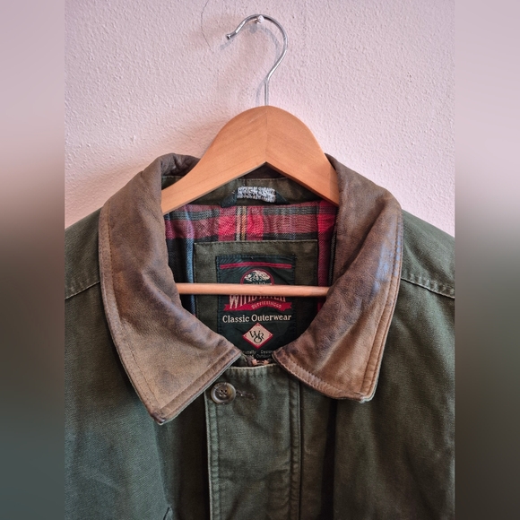 100% Cotton Vintage Barn Chore Jacket With Leather Collar By Wind River Mens Med - Picture 3 of 8